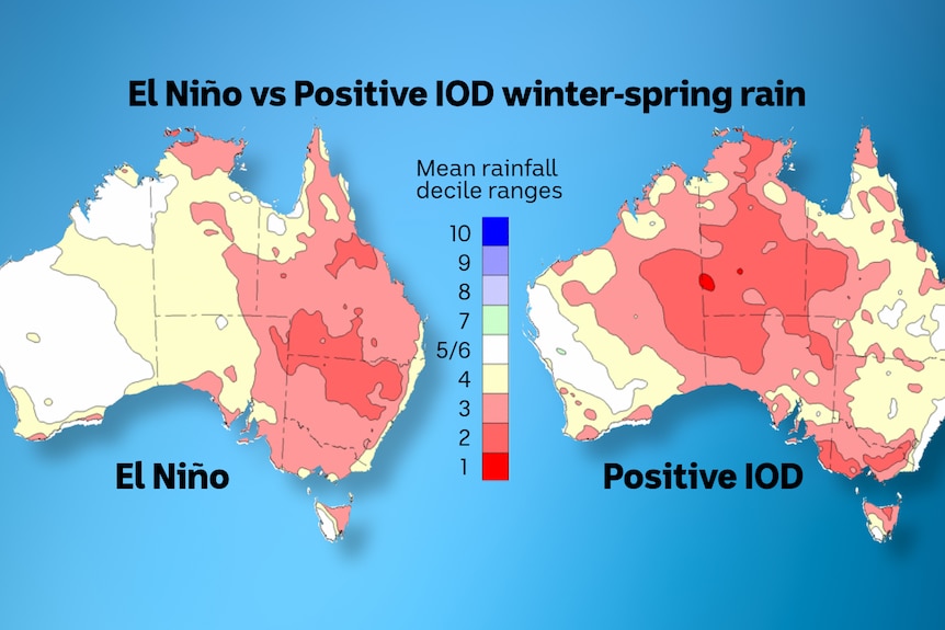 Two maps of Australia showing different rainfall rates