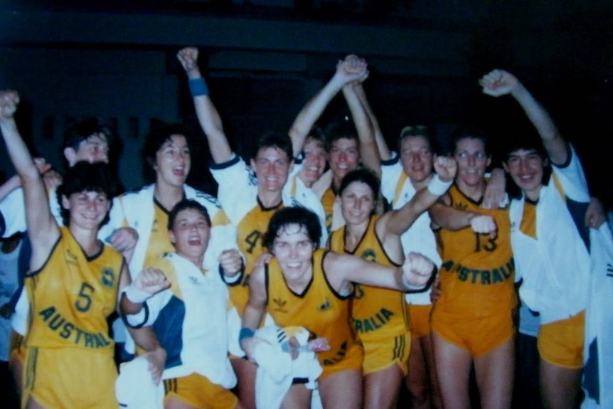 The Australian Women's Basketball Team celebrate 1984 Olympic qualification.