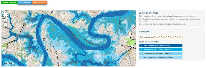 Map of inner west Brisbane with flood overlay
