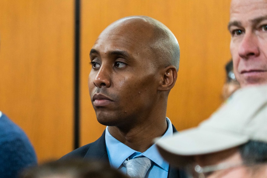 Mohamed Noor looks to the side in the courtroom in Minneapolis.