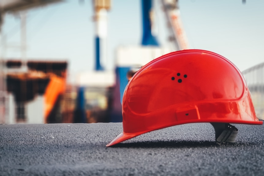 A safety helmet at a work site.