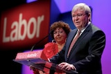 Kevin Rudd crying on a stage