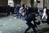 Egyptian riot police inside Cairo's Al-Fath mosque