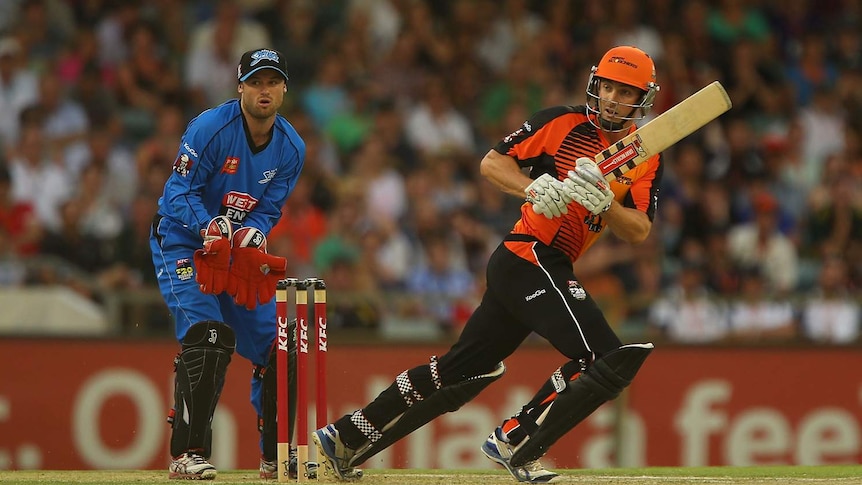 Shaun Marsh bats for the Perth Scorchers against the Adelaide Strikers at the WACA.