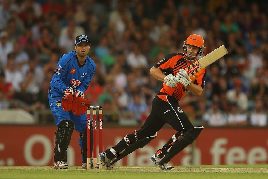 Shaun Marsh bats for the Perth Scorchers against the Adelaide Strikers at the WACA.