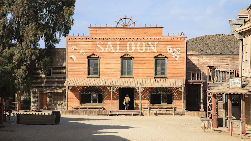 A saloon being used to film a spaghetti western movie