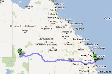 The route from the Sunshine Coast to Birdsville