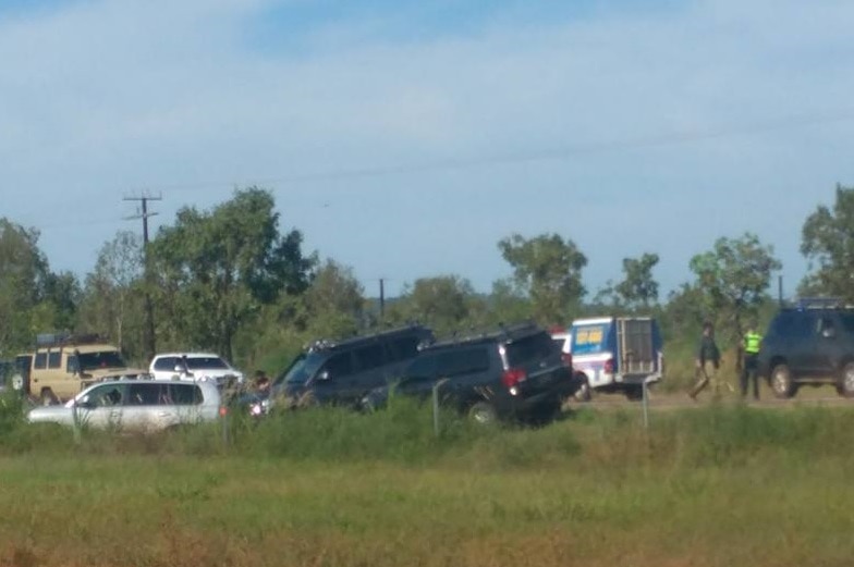 The crash scene at Adelaide River where a Don Dale escapee was arrested after a three-day crime spree.