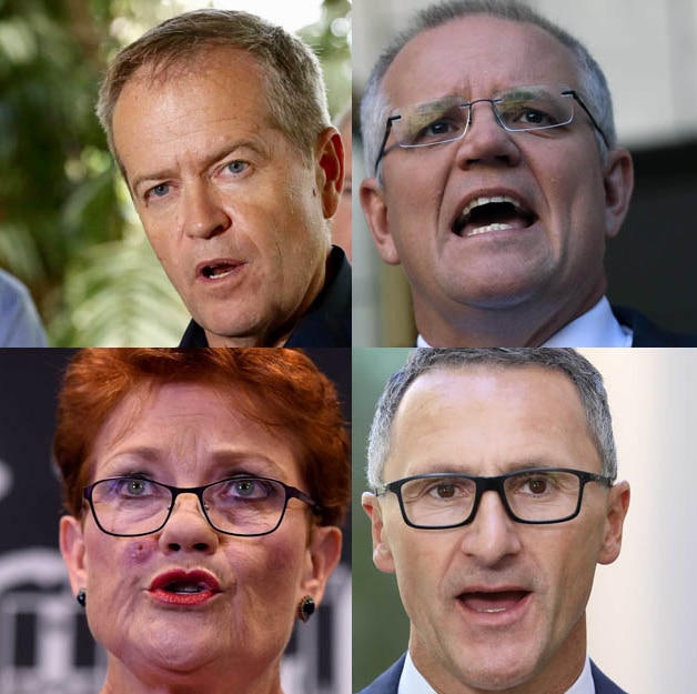 A four-way composite image of four politicians speaking at various press conferences.