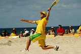 Mark Waugh slogs in beach cricket