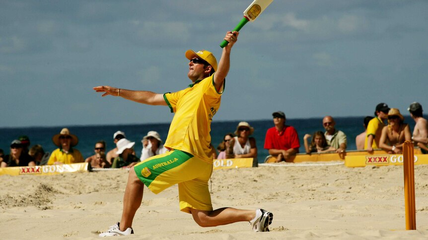 Mark Waugh slogs in beach cricket