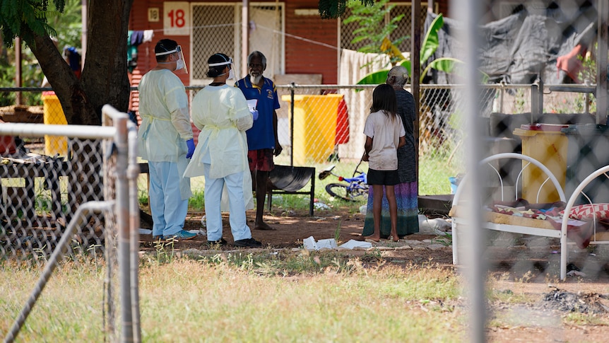 The NT Health COVID-19 rapid response team assessing the locked down community of Rockhole on the outskirts of Katherine.