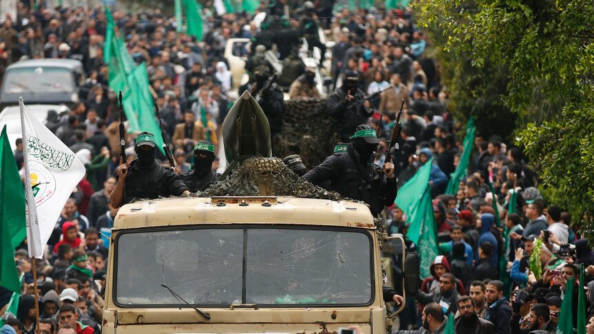 Members of al-Qassam Brigades at Hamas anniversary parade