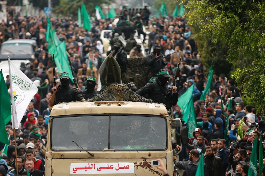 Members of al-Qassam Brigades at Hamas anniversary parade