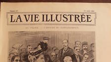The cover of a discontinued newspaper, La Vie Illustre, with a drawing of a woman in court over defamation