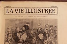 The cover of a discontinued newspaper, La Vie Illustre, with a drawing of a woman in court over defamation