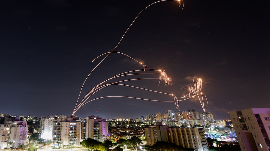 Rockets in the sky over the city of Ashkelon.