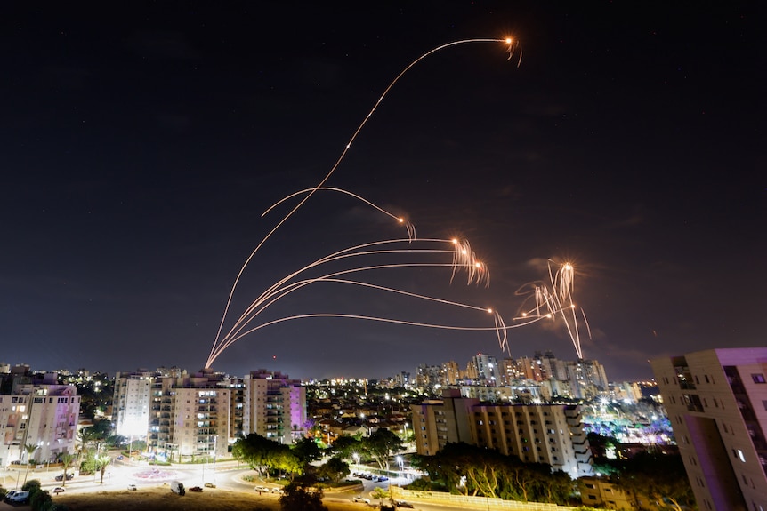 Rockets in the sky over the city of Ashkelon.