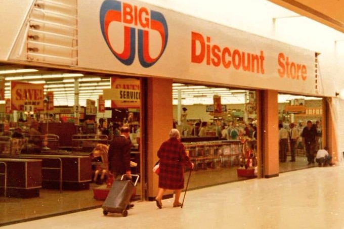 An old photo of a shopping centre.
