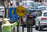 cars queued up in traffic