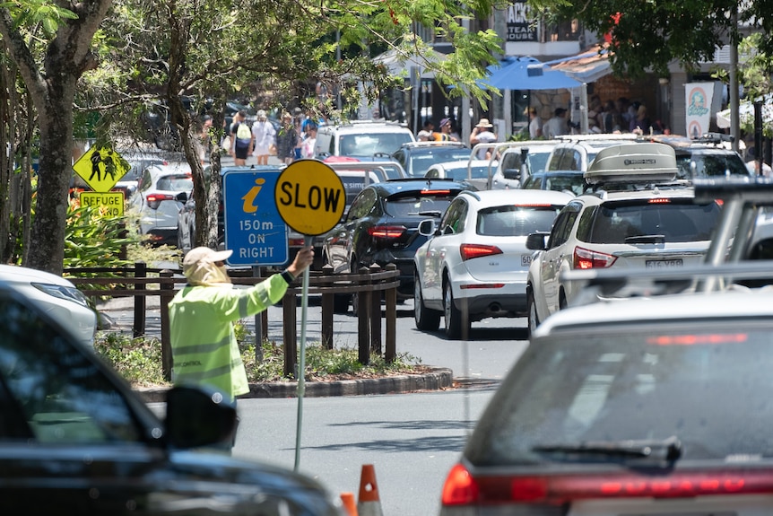 cars queued up in traffic