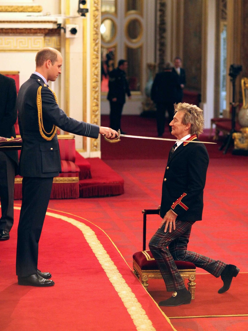 Veteran singer Sir Rod Stewart is made a Knights Batchelor by Prince William