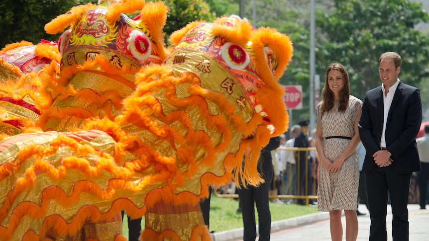 William and Kate meet Singapore's lion dancers