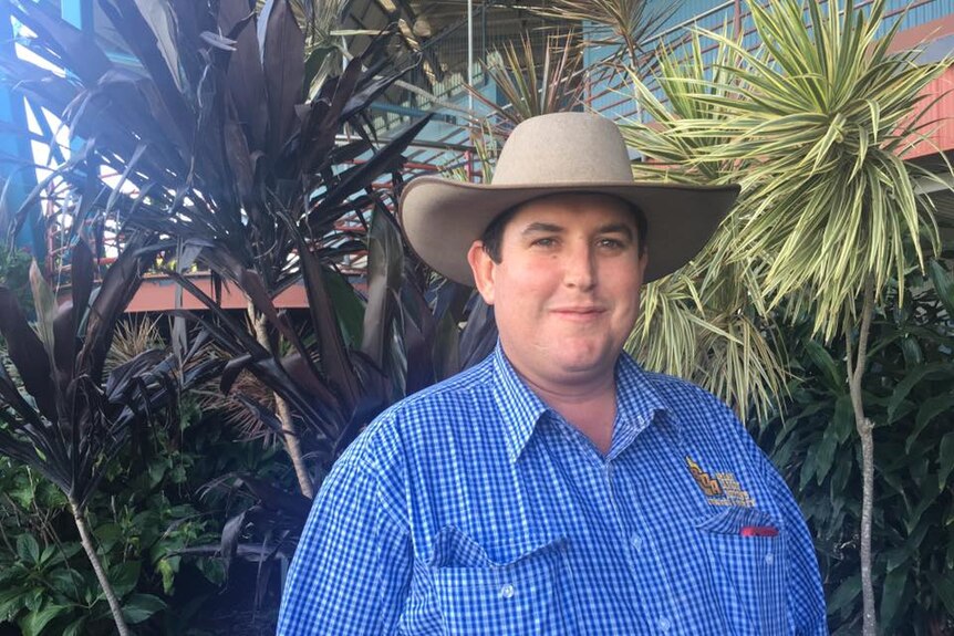 Saleyard auctioneer Joel Dawson at the Gracemere saleyards.