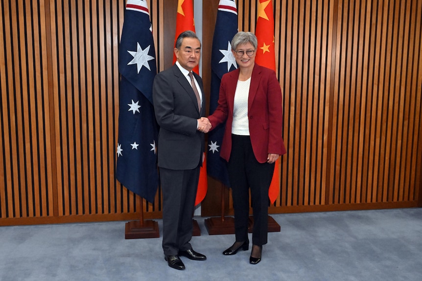 中国外交部长王毅3月20日在第七轮中澳外交与战略对话上与澳大利亚外交部长黄英贤见面。