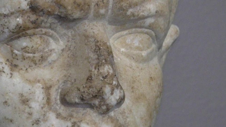 Marble bust shows eyes