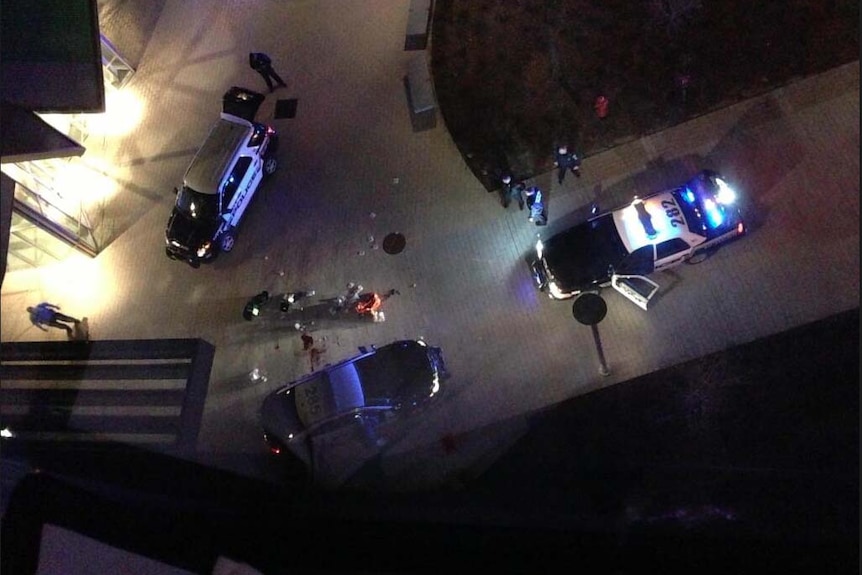 Police cars respond to a shooting in Boston