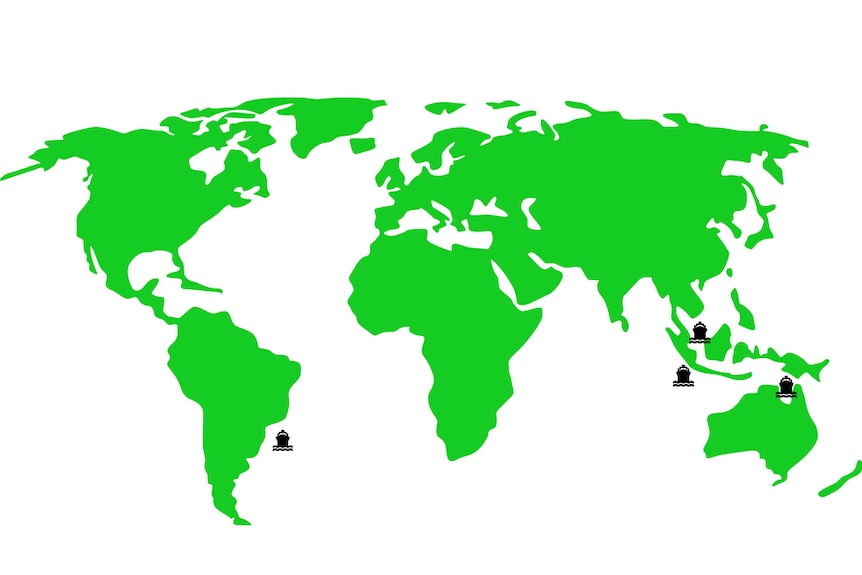 A map of the world with markers showing where Wellard ships are currently.