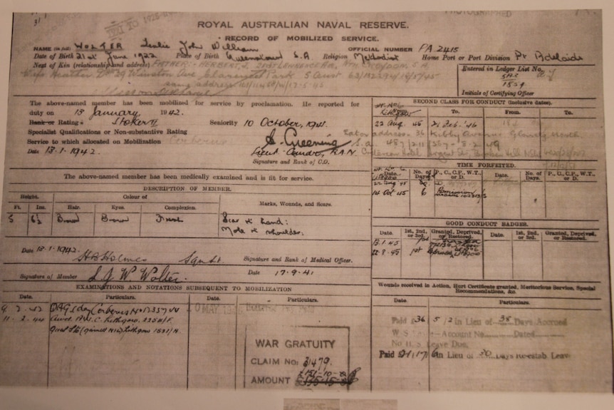 Leslie Wolter war record with the Royal Australian Naval Reserve