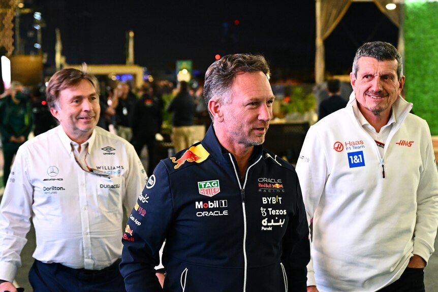 Red Bull Racing Team Principal Christian Horner, Haas F1 Team Principal Guenther Steiner and Jost Capito, CEO of Williams F1.