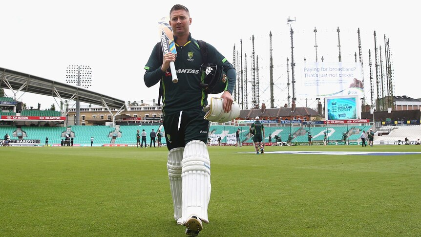 Australia's Michael Clarke looks on during a nets session at The Oval ahead of the fifth Test.