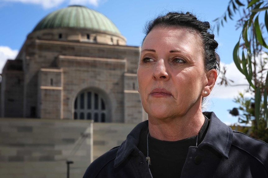 Rachel Ingram outside the Australian War Memorial in Canberra