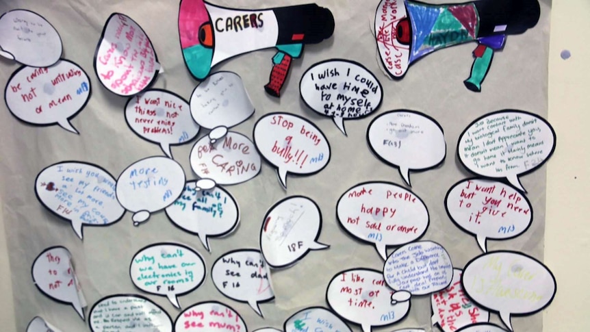 Notes written by children in care, to their carers expressing their concerns.