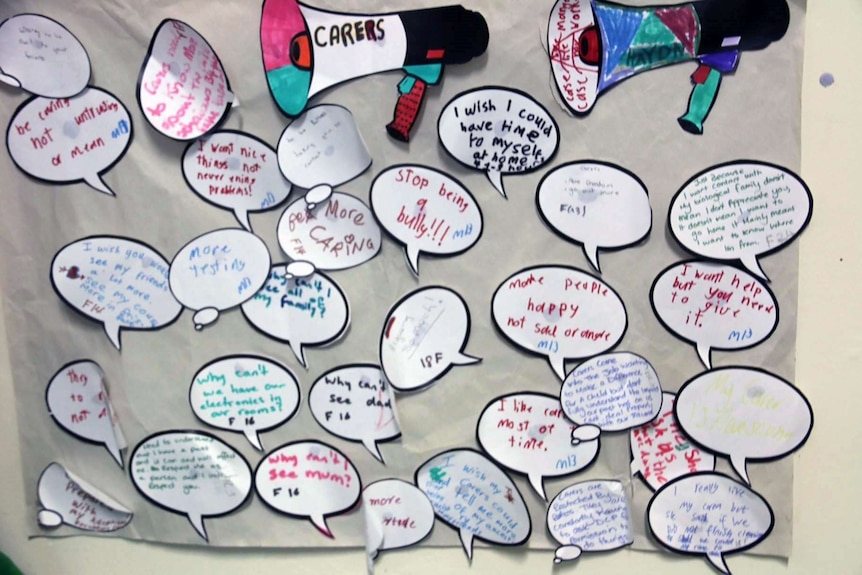 Notes written by children in care, to their carers expressing their concerns.