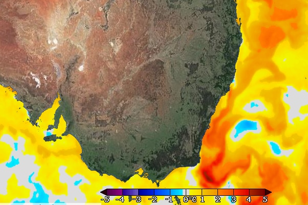 a graph showing water temperatures in the southern half of australia