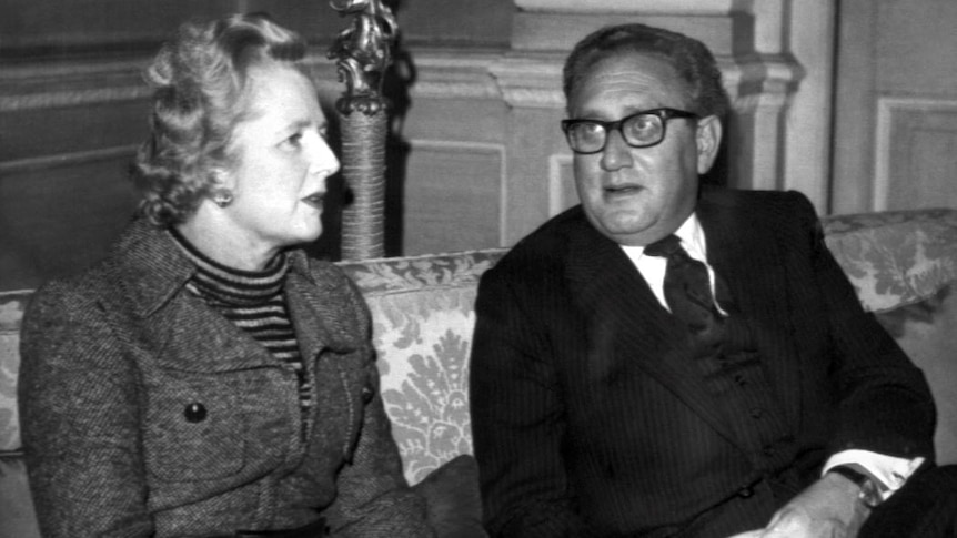 Henry Kissinger meets with Margaret Thatcher.
