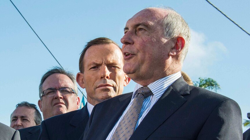 Federal National Party leader Warren Truss, alongside Opposition leader Tony Abbott