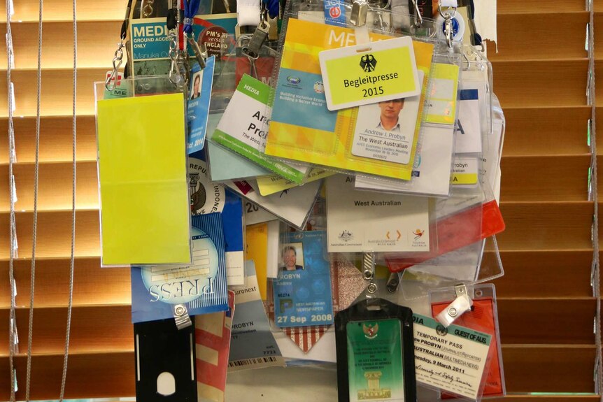 Journalist Andrew Probyn's collection of identification tags.