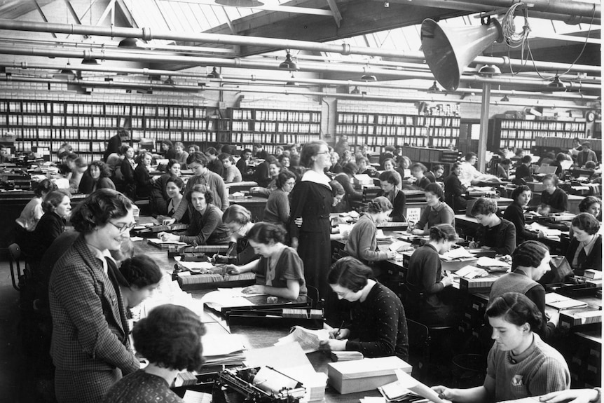 Black Female office workers in an open-plan office in 1935.