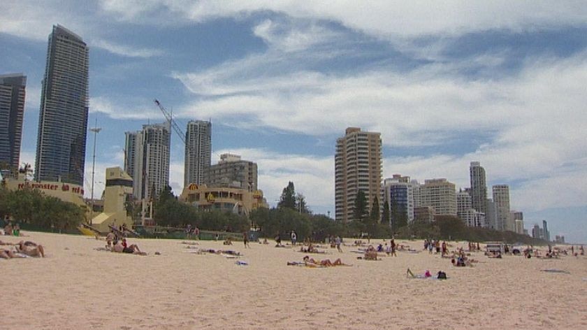 Tourists on beachfront at Surfers Paradise