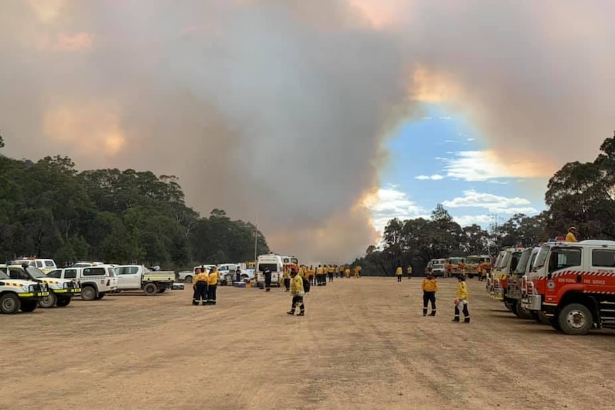 Rural Fire Service crews line the private Yerranderie air strip