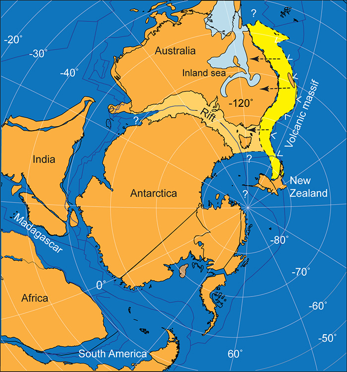 Illustration showing Gondwana 125 million years ago