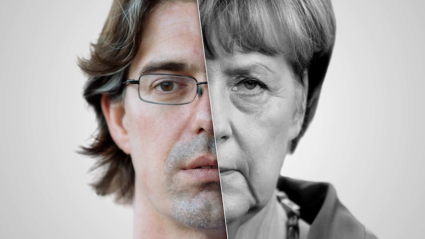 A composite photo shows Daniel Bertossa, an activist who wants global action on tax havens, and German chancellor Angela Merkel.