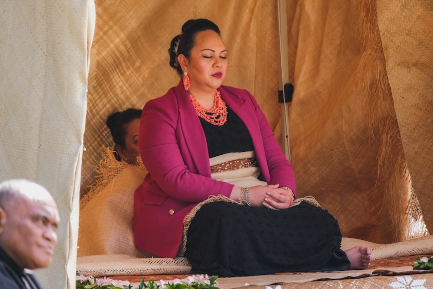 Her Royal Highness the Princess Lātūfuipeka Tukuʻaho with eyes closed.