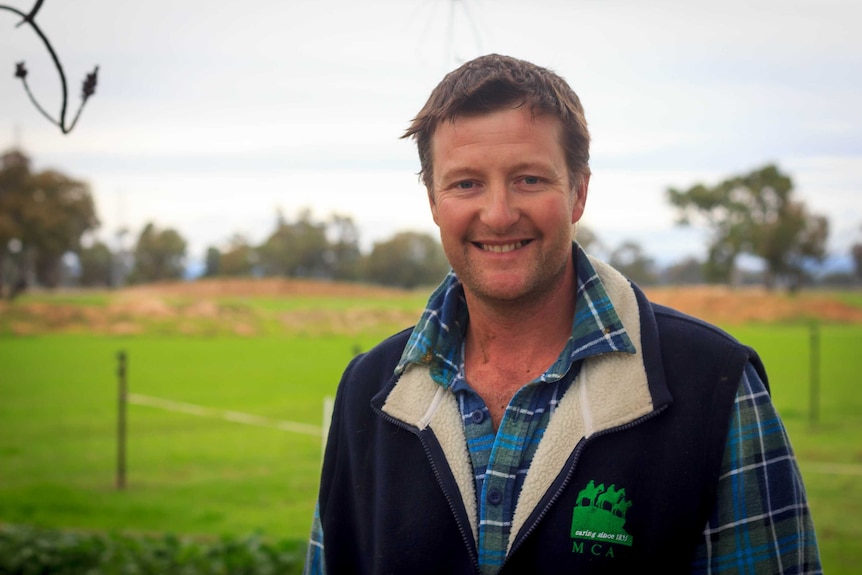 Murray Goulburn supplier Justin Evans on his dairy farm near Wangaratta in Victoria.
