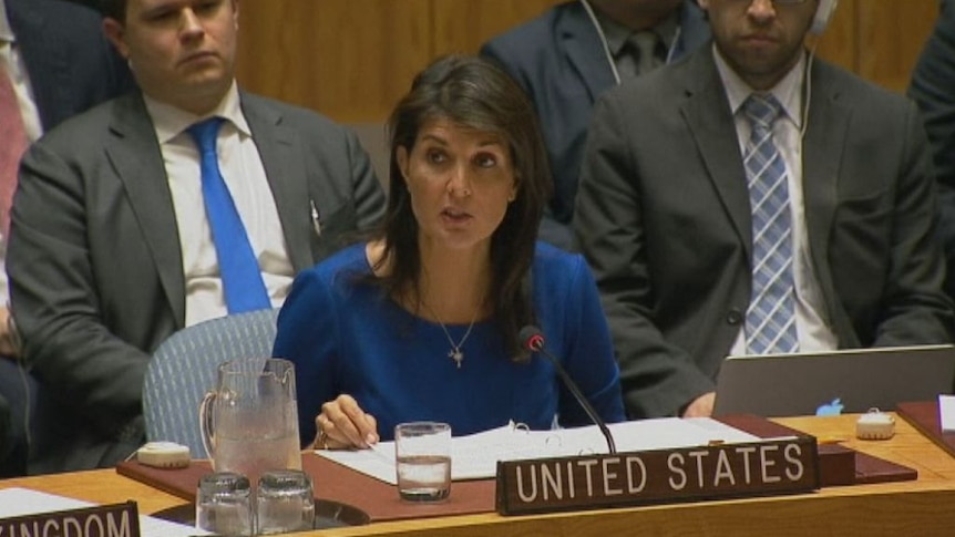 US ambassador Nikki Haley speaks about Syria strikes at UN.